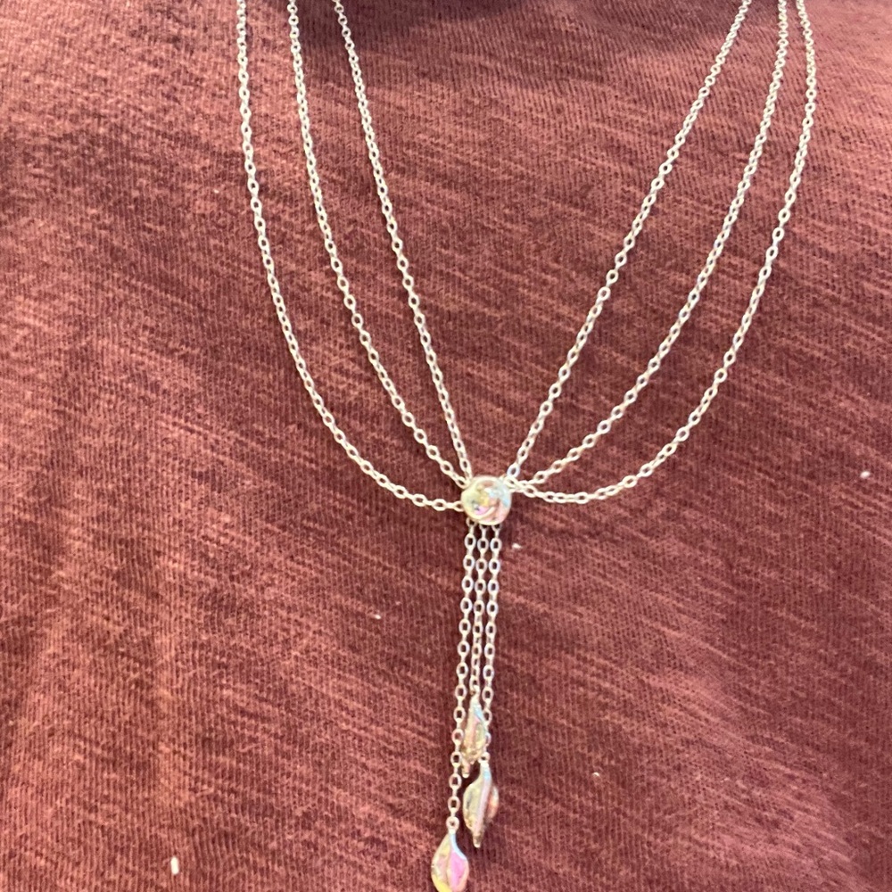 Tiffany & Co. Silver Multi-Strand Lariat Necklace with leaf Drops